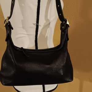 Coach Black Leather Shoulder Bag with Gold Accents